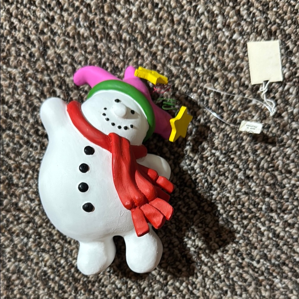 Festive Snowman Toy with Red Scarf and Pink Hat